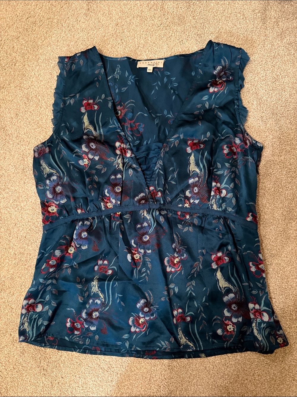 Essentials Teal Blue Floral V-Neck Sleeveless Camisole